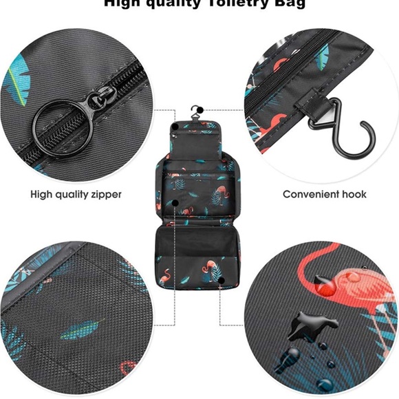 Booeen Travel Hanging Toiletry Bag with Pink Flamingo 🦩 Print NWT - Picture 9 of 10
